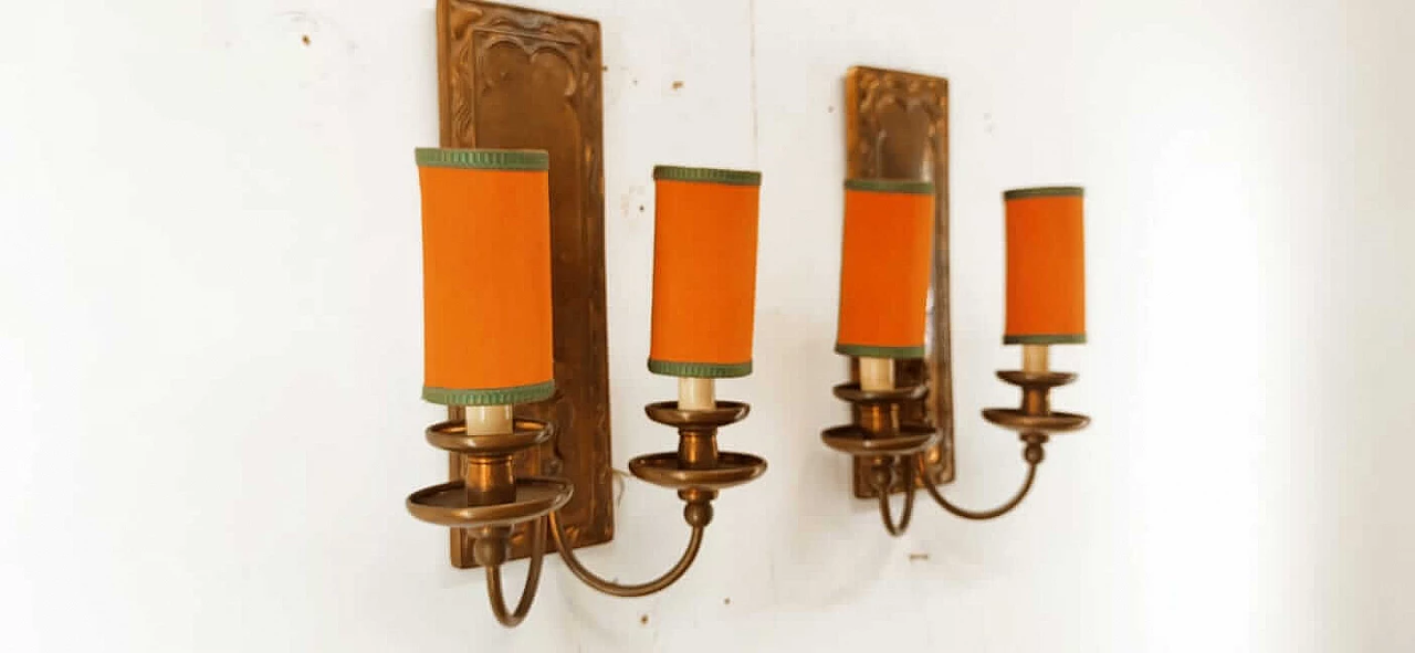 Coppered brass wall light with small fans, 1960s 24
