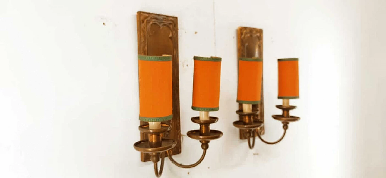 Coppered brass wall light with small fans, 1960s 25