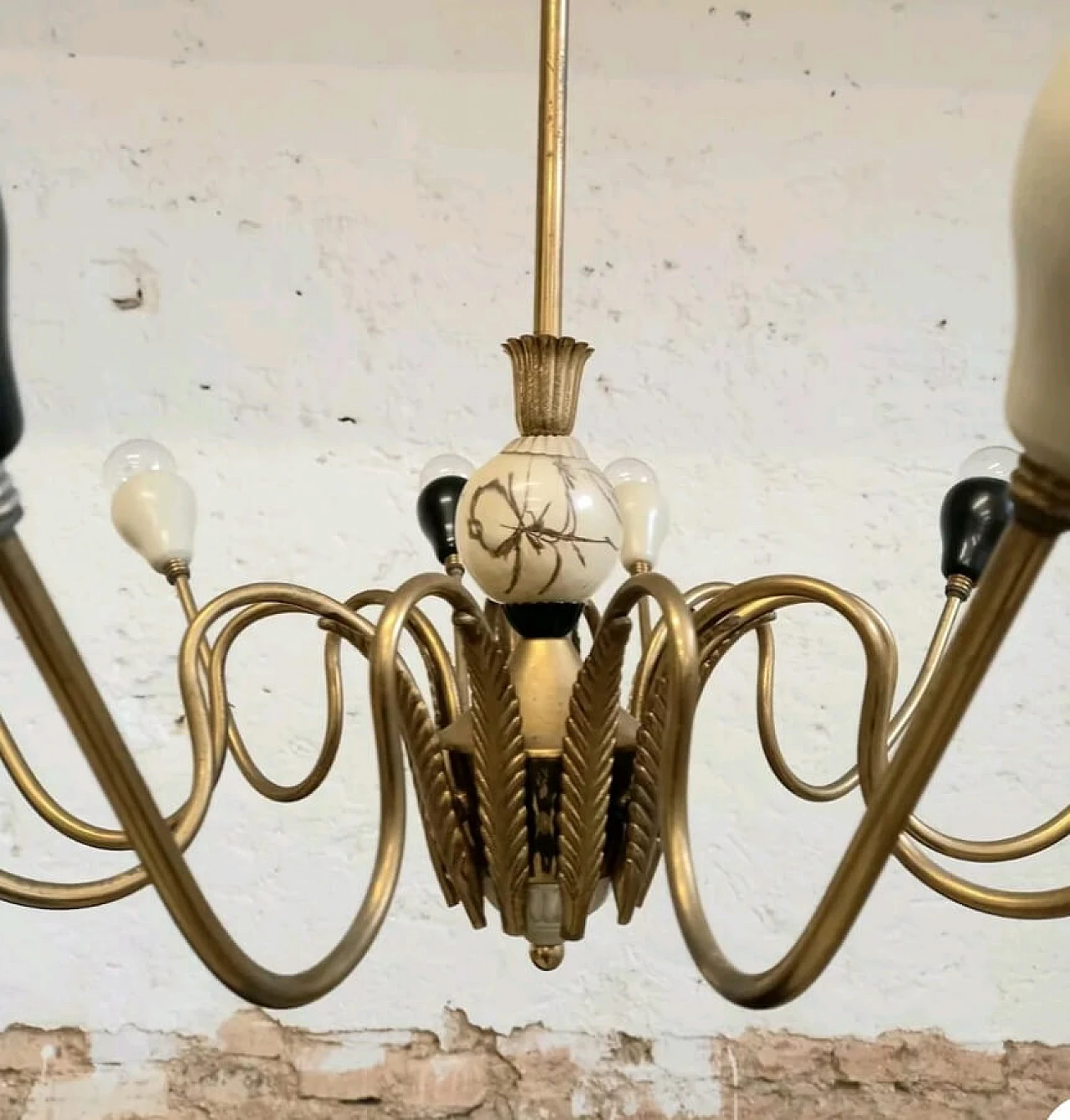Chandelier in metal and brass, 1960s 2