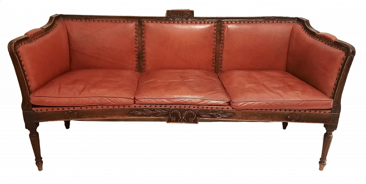 Divano in stile Luigi XVI in pelle a tre posti, '800 7