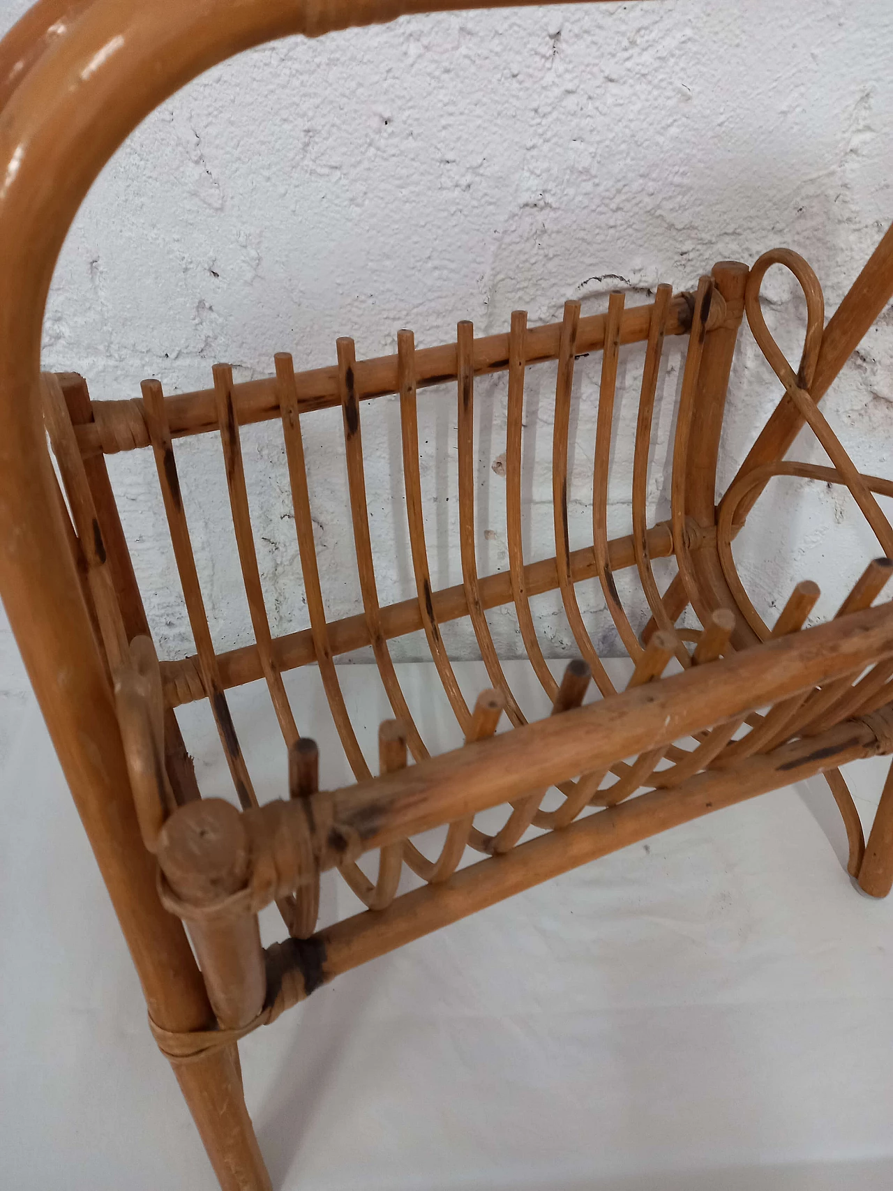 Wicker and bamboo magazine rack, 1970s 2