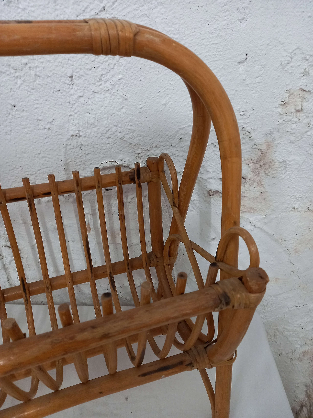 Wicker and bamboo magazine rack, 1970s 3