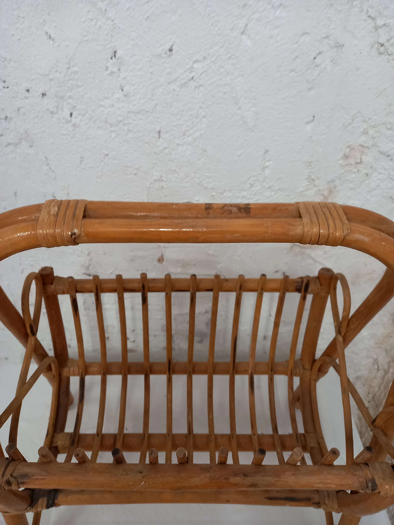 Wicker and bamboo magazine rack, 1970s 4