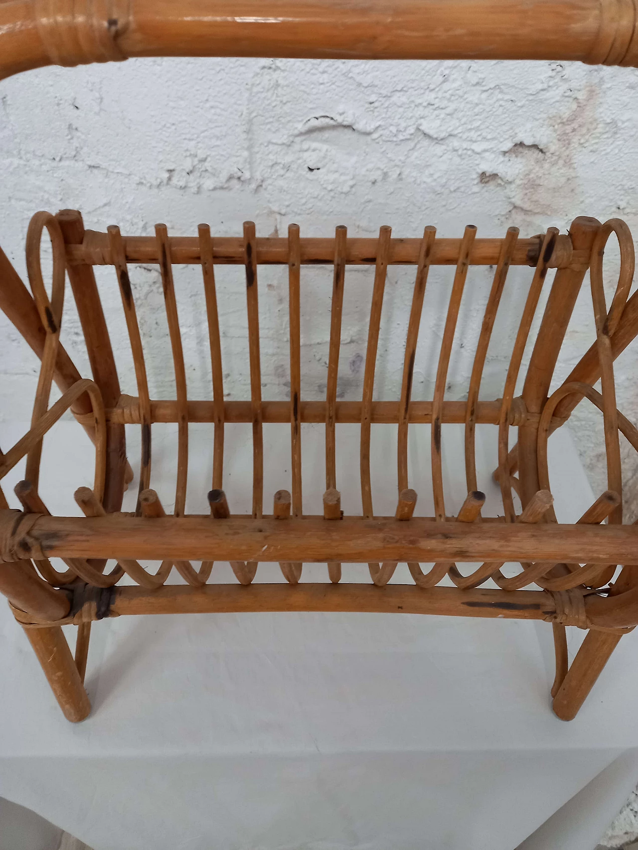 Wicker and bamboo magazine rack, 1970s 5