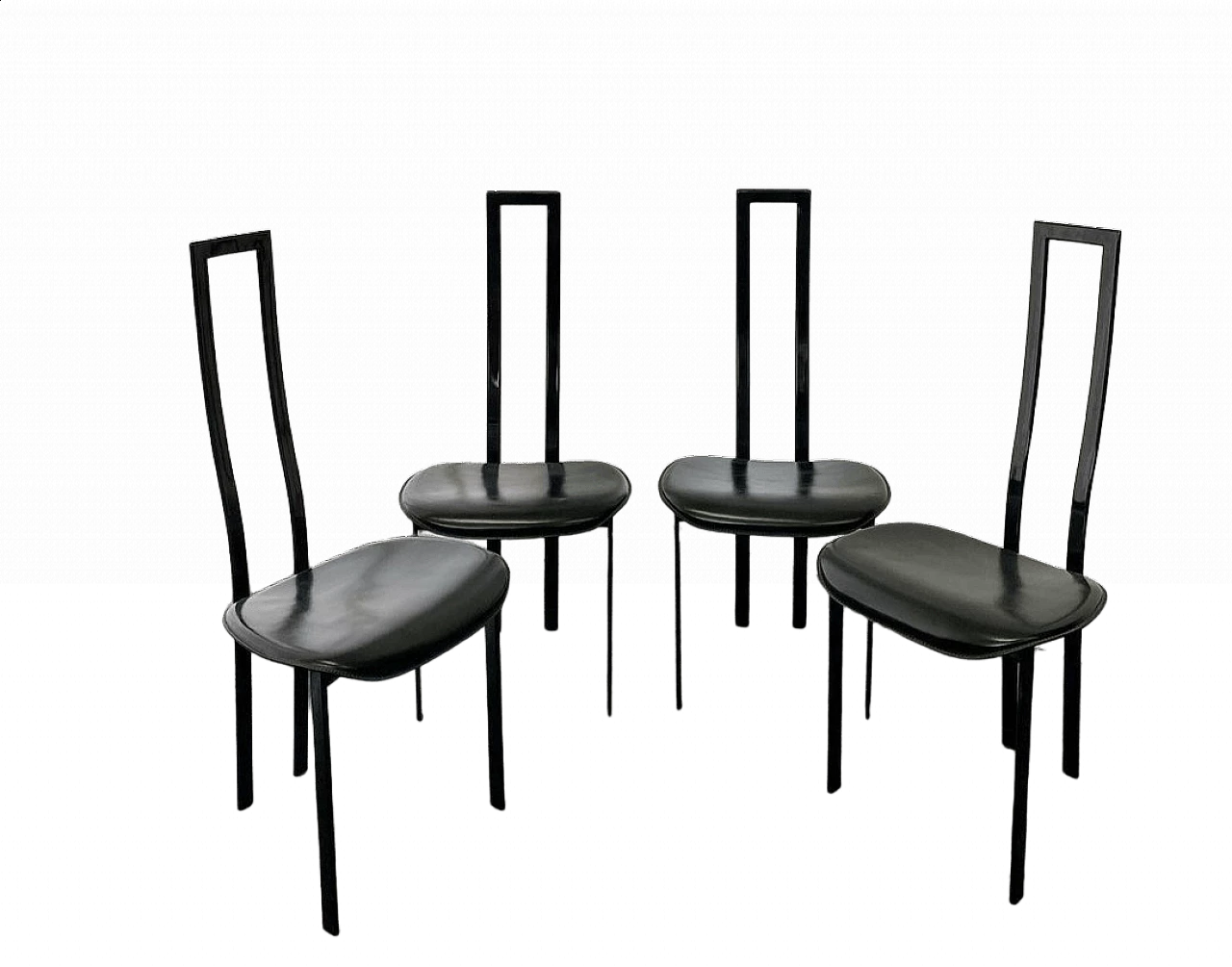 4 Sedie in pelle e acciaio di Giorgio Cattelan, anni '70 1277151