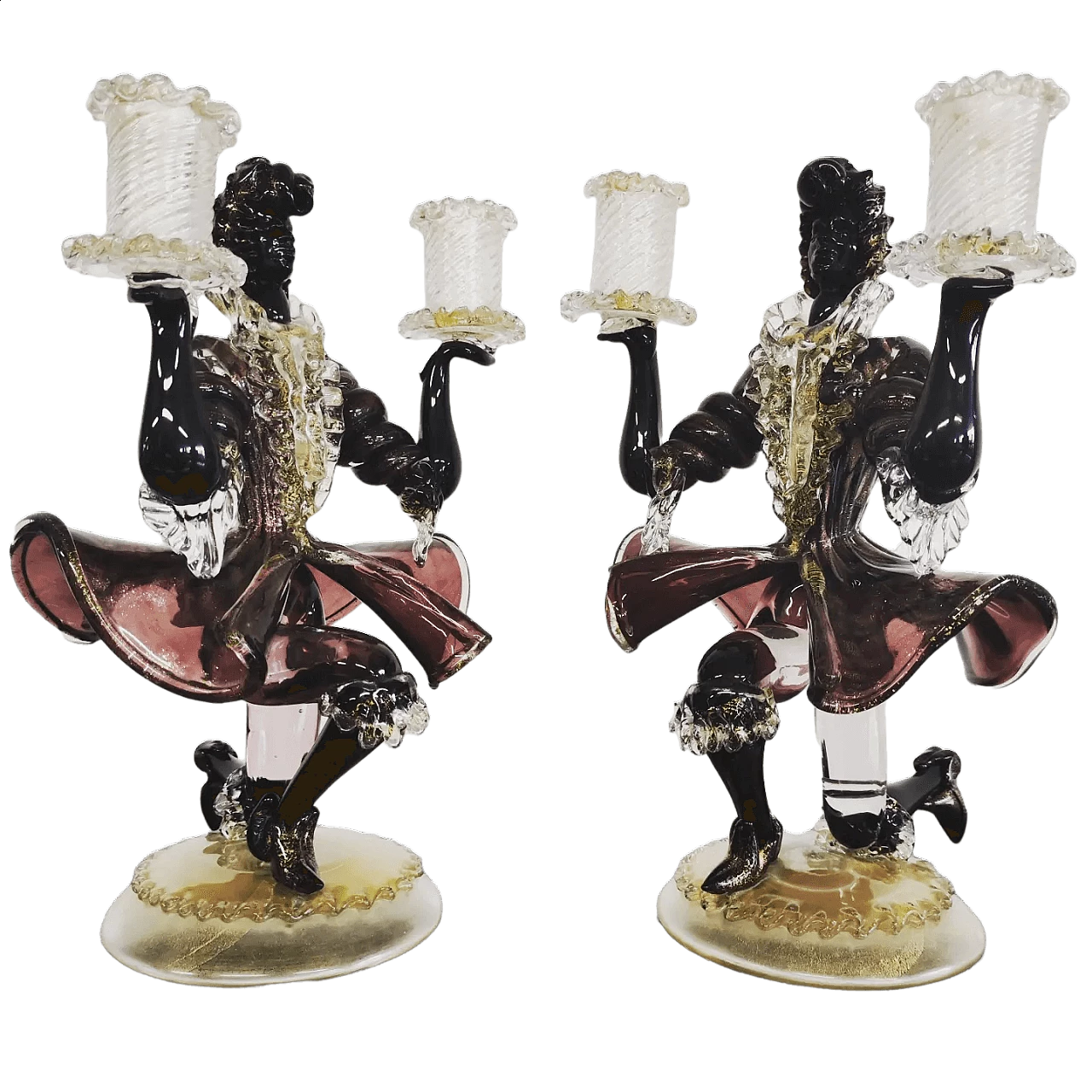 Coppia di candelieri in vetro di Murano, anni '50 32