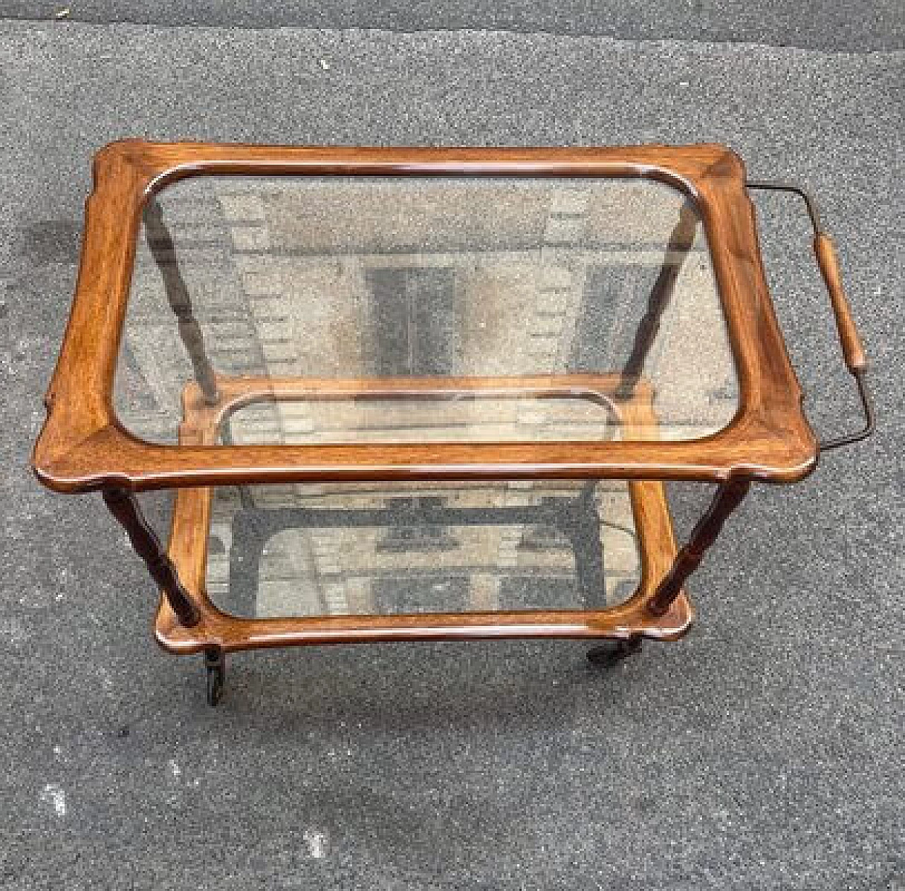 Carrello di servizio in noce e ottone, anni '60 1