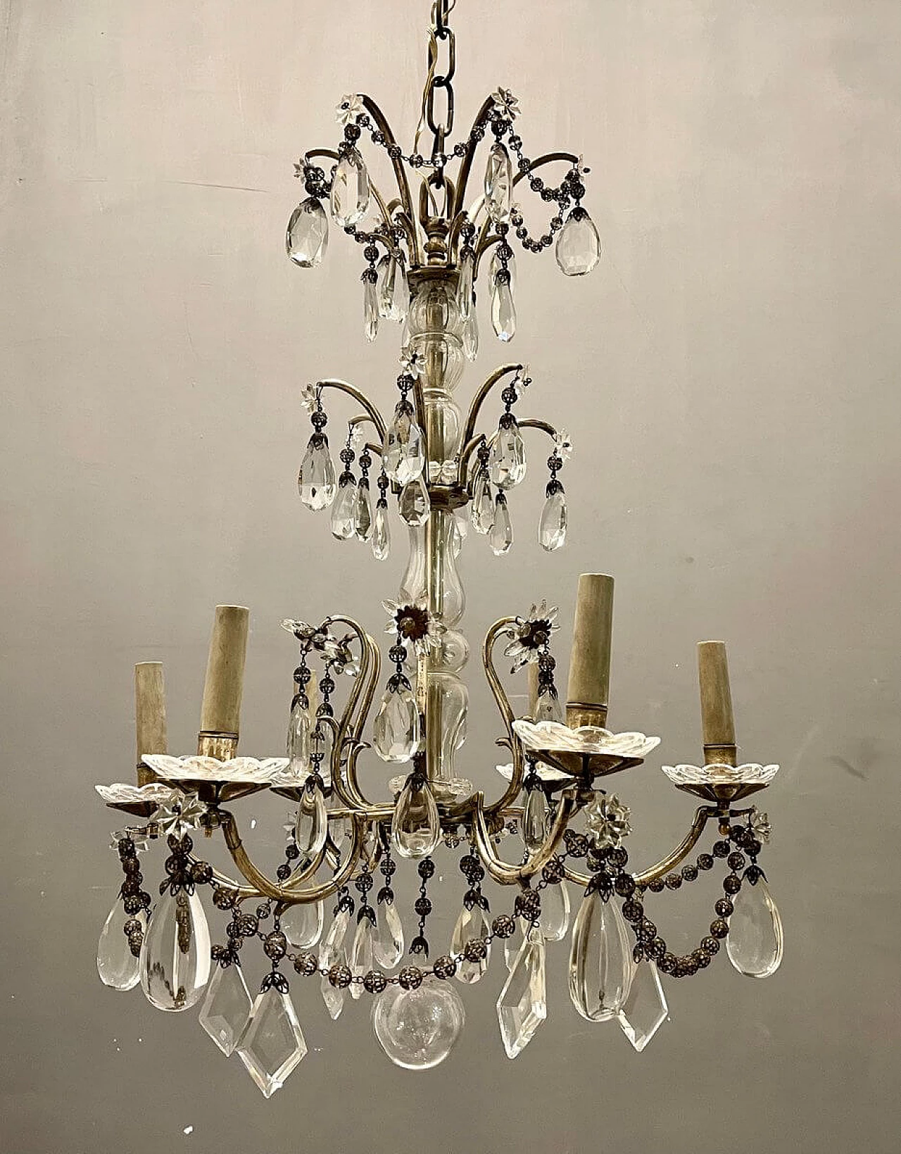 Italian chandelier in crystal and Murano glass, 1940s 1