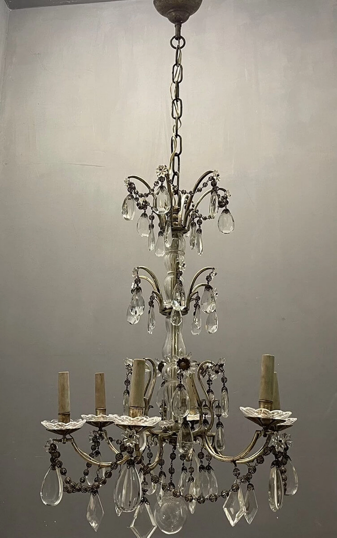Italian chandelier in crystal and Murano glass, 1940s 4