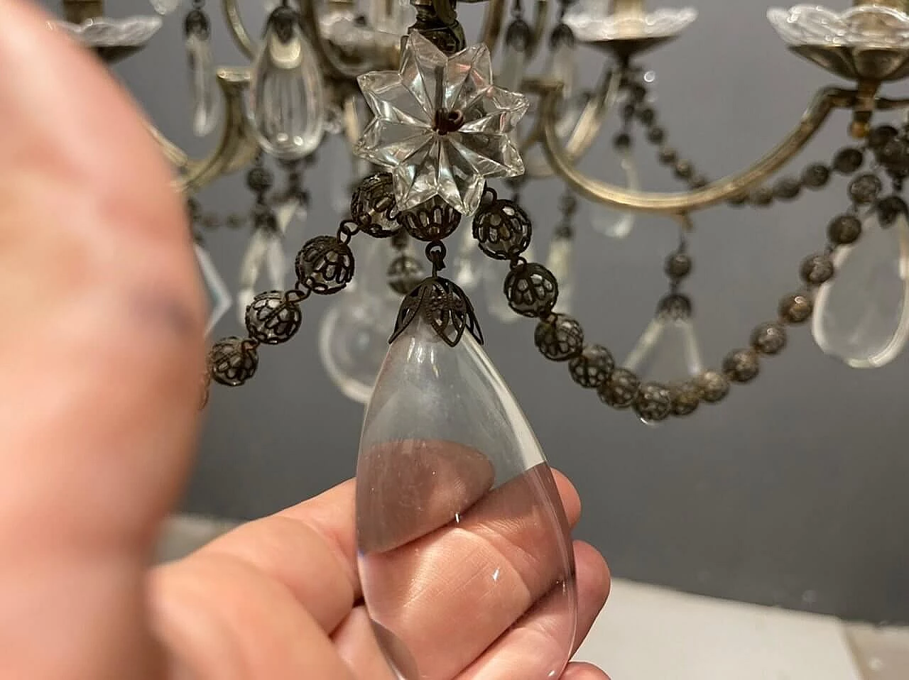 Italian chandelier in crystal and Murano glass, 1940s 13