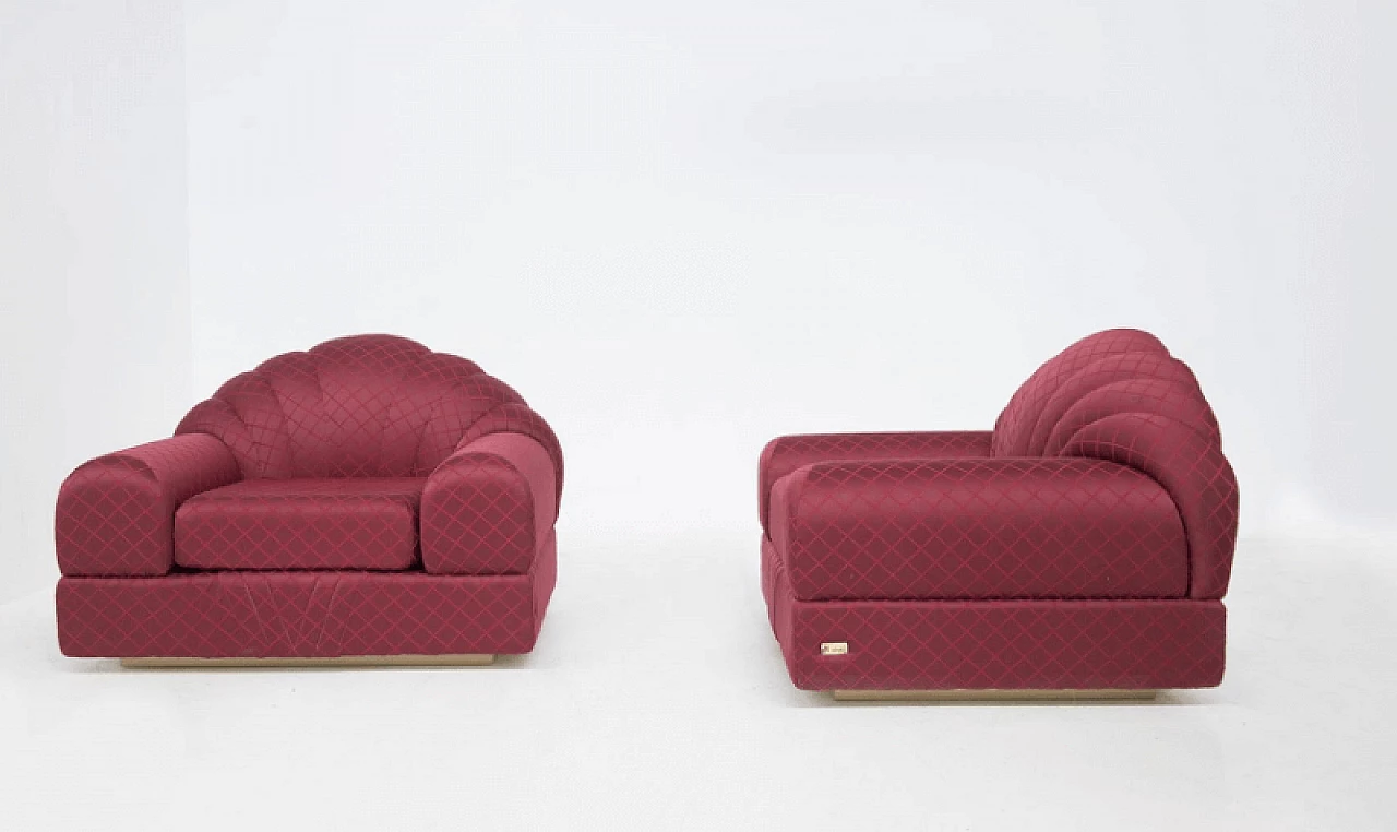 Pair of armchairs in red silk by Alain Delon for Maison Jansen, 1970s 4