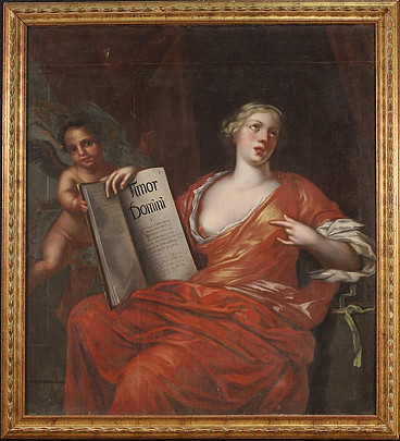 Oil on canvas depicting Sibyl with angel, 17th century