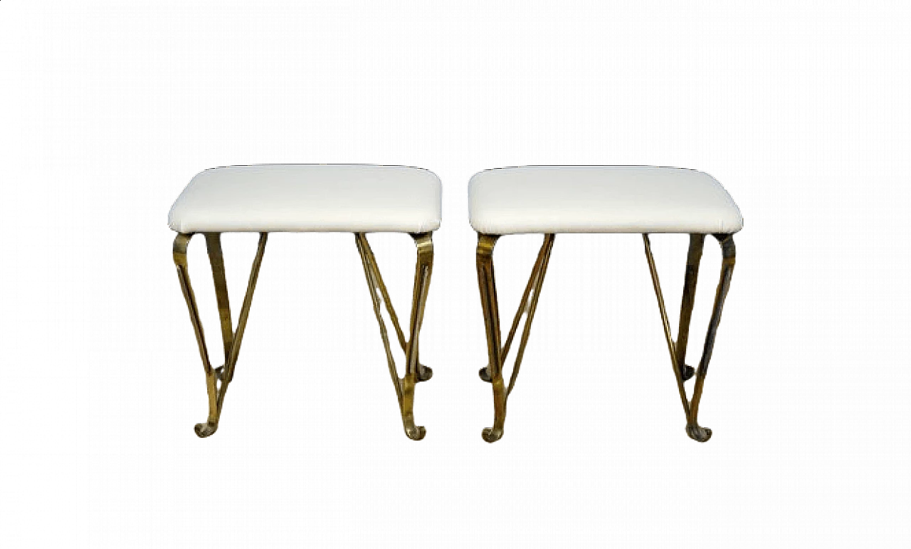 Pair of stools in brass and eco leather stools by Pier Luigi Colli, 1940s 8
