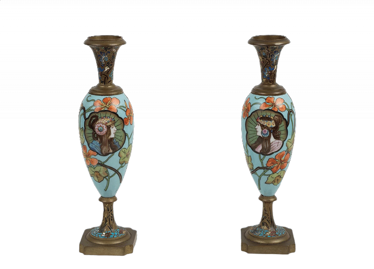 Pair of Art Deco jars in porcelain and cloisonné, 1920s 7