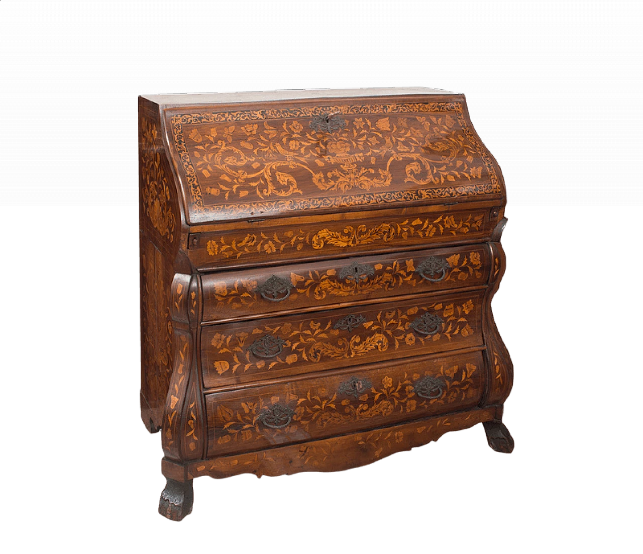 Ribalta olandese in radica di noce con intarsi in acero, '700 7