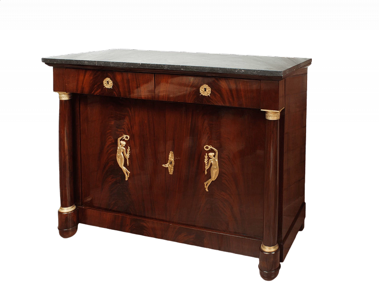 Credenza Impero in mogano con piano in marmo nero, '800 6
