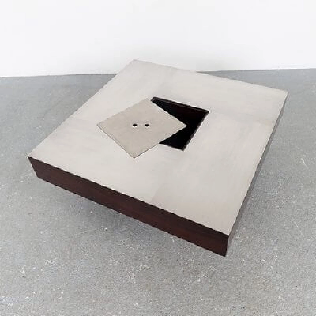 Satin-finished steel and rosewood low lounge table, 1960s 4