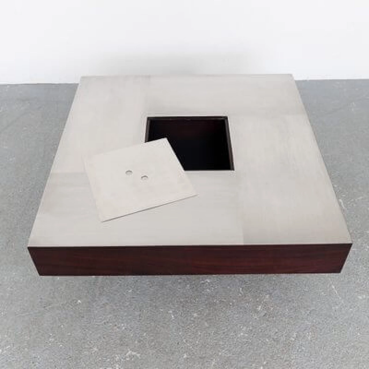 Satin-finished steel and rosewood low lounge table, 1960s 8