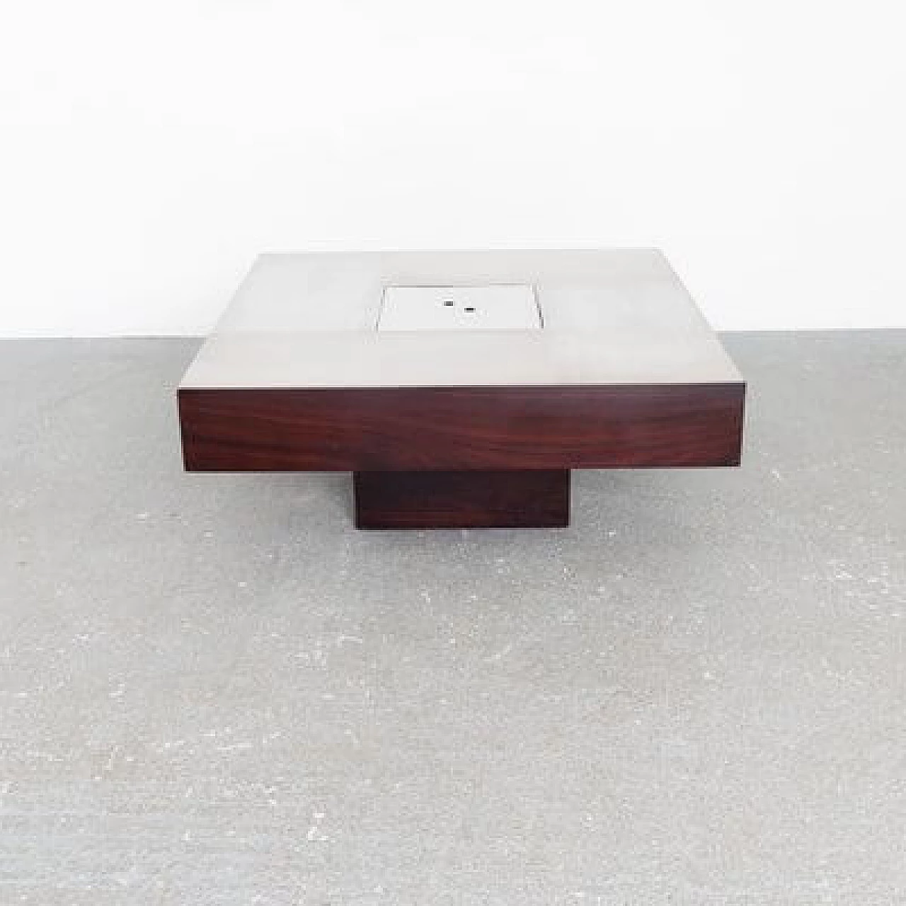 Satin-finished steel and rosewood low lounge table, 1960s 9