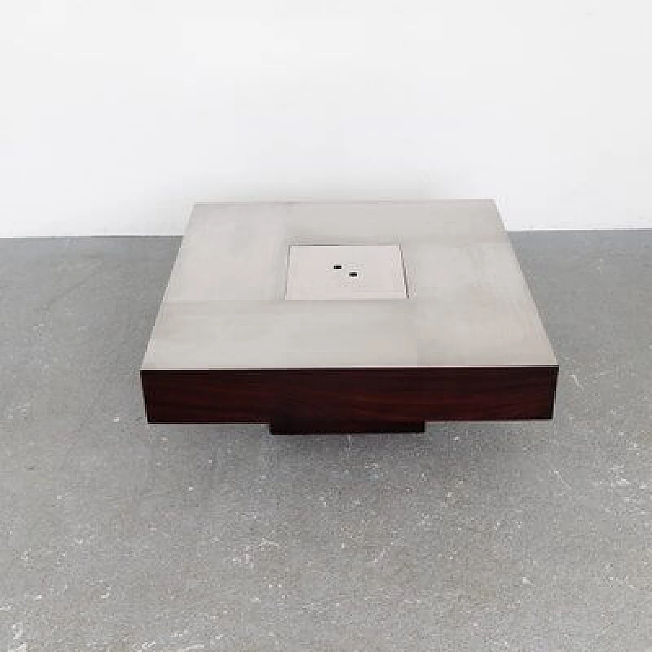 Satin-finished steel and rosewood low lounge table, 1960s 10