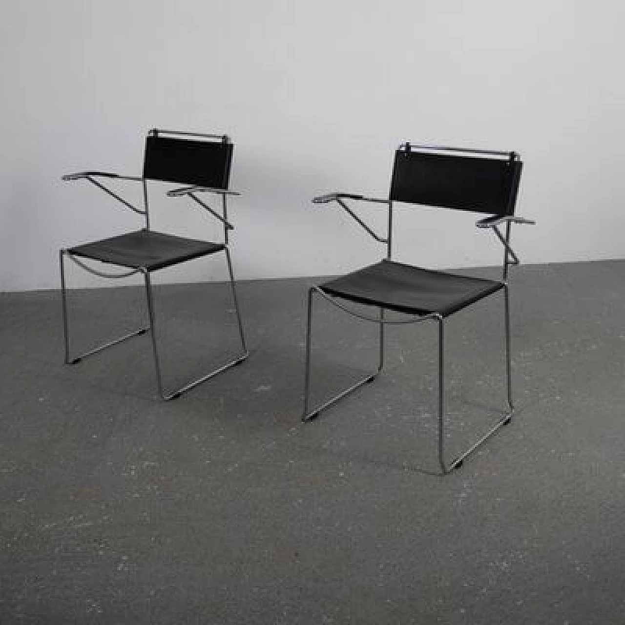 Pair of stackable leatherette and leather chairs, 1970s 3