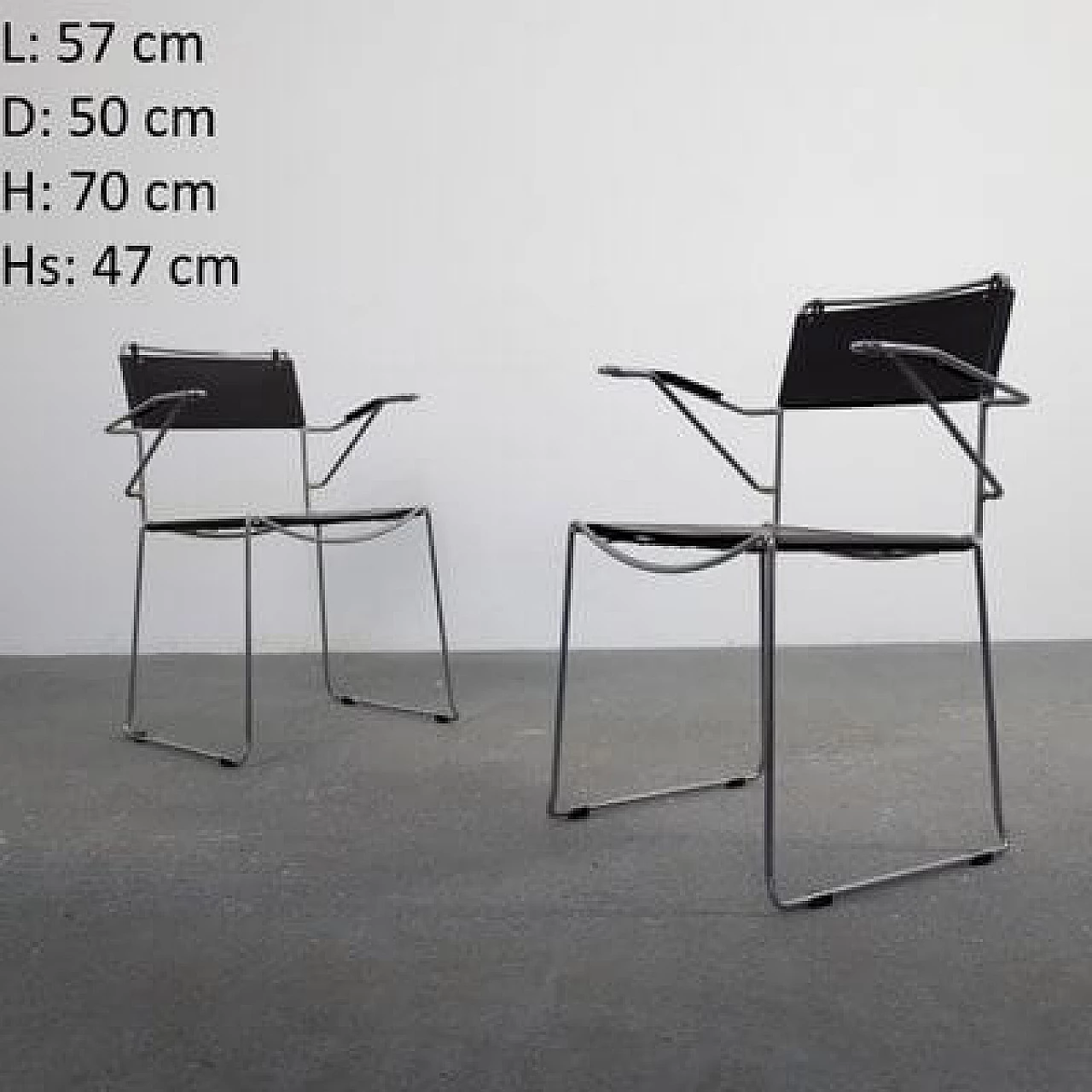 Coppia di sedie impilabili in similpelle e pelle, anni '70 11