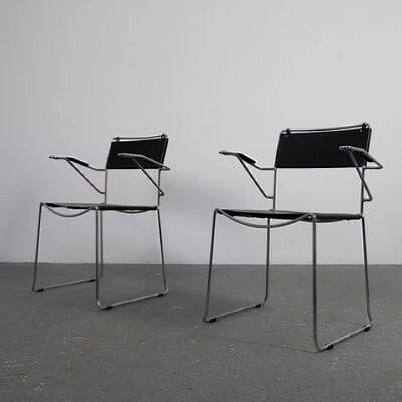 Pair of stackable leatherette and leather chairs, 1970s 20