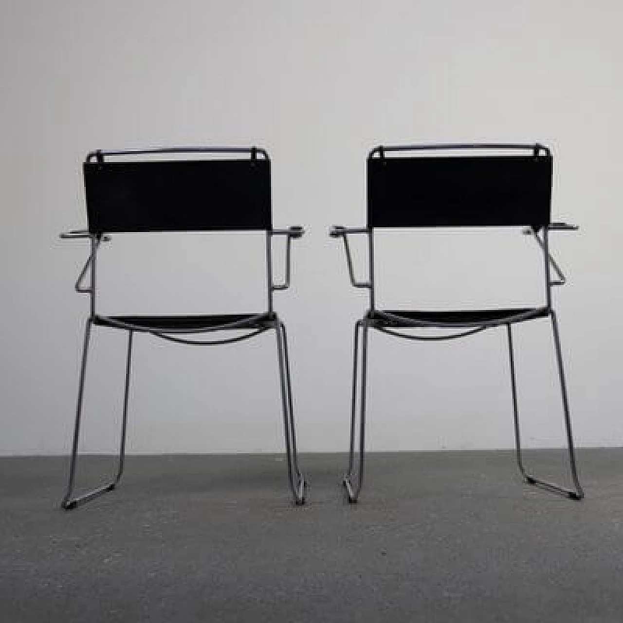 Pair of stackable leatherette and leather chairs, 1970s 21