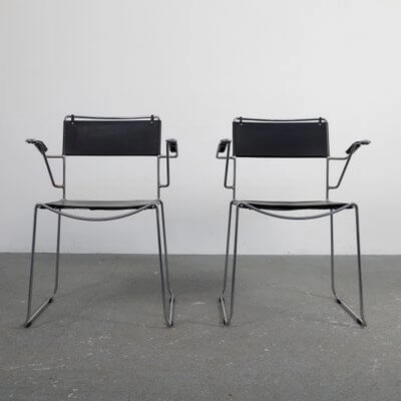 Pair of stackable leatherette and leather chairs, 1970s 23