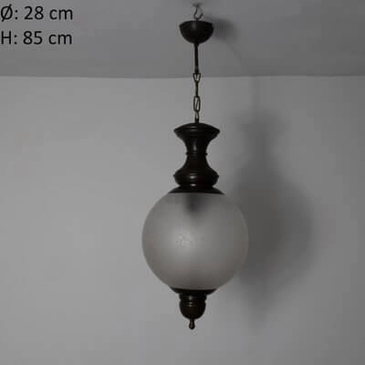 Ceiling lamp in burnished brass and acid glass, 1950s 2