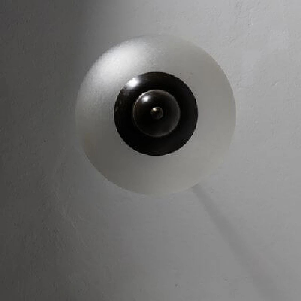 Ceiling lamp in burnished brass and acid glass, 1950s 3