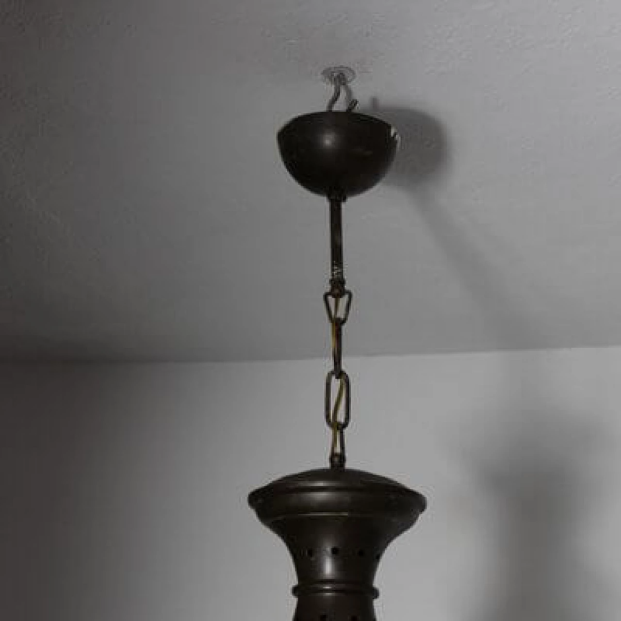 Ceiling lamp in burnished brass and acid glass, 1950s 4