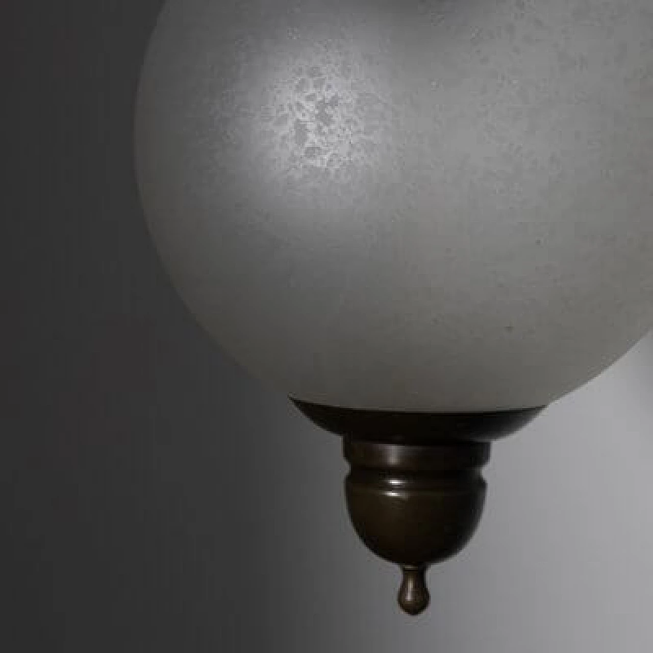 Ceiling lamp in burnished brass and acid glass, 1950s 6