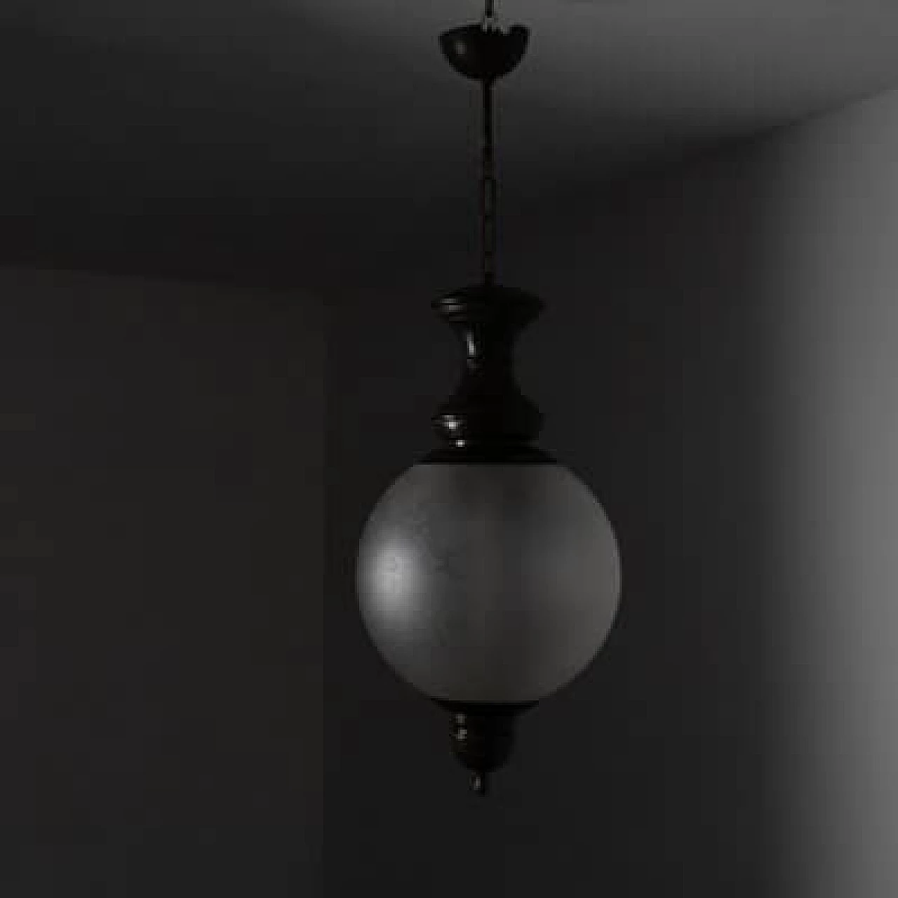 Ceiling lamp in burnished brass and acid glass, 1950s 8