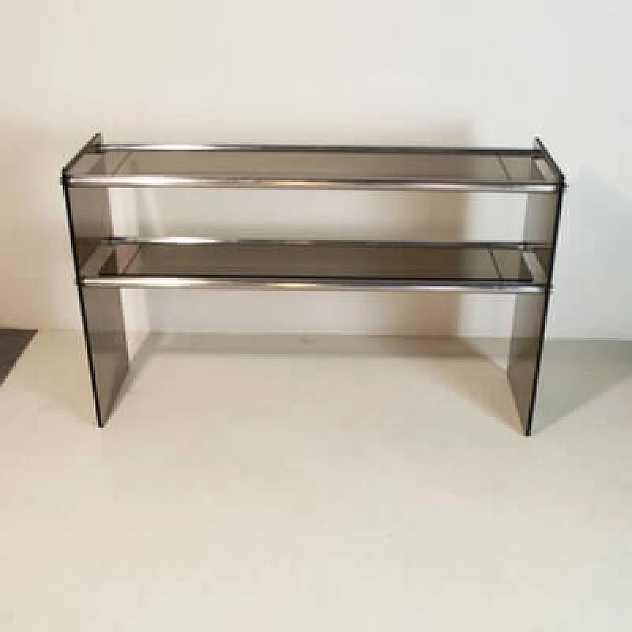 Chromed and smoked glass console by Cristal Art, 1970s 4