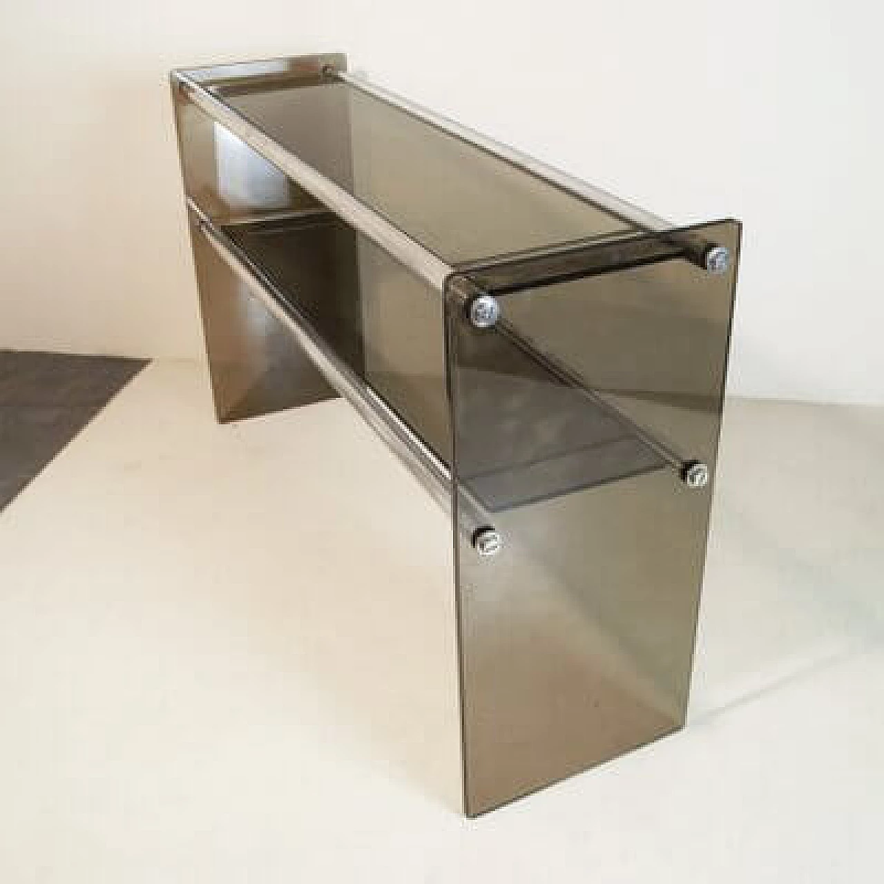 Chromed and smoked glass console by Cristal Art, 1970s 6