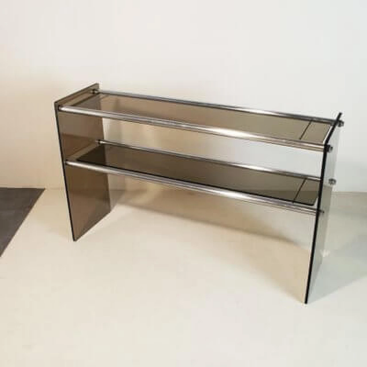 Chromed and smoked glass console by Cristal Art, 1970s 7