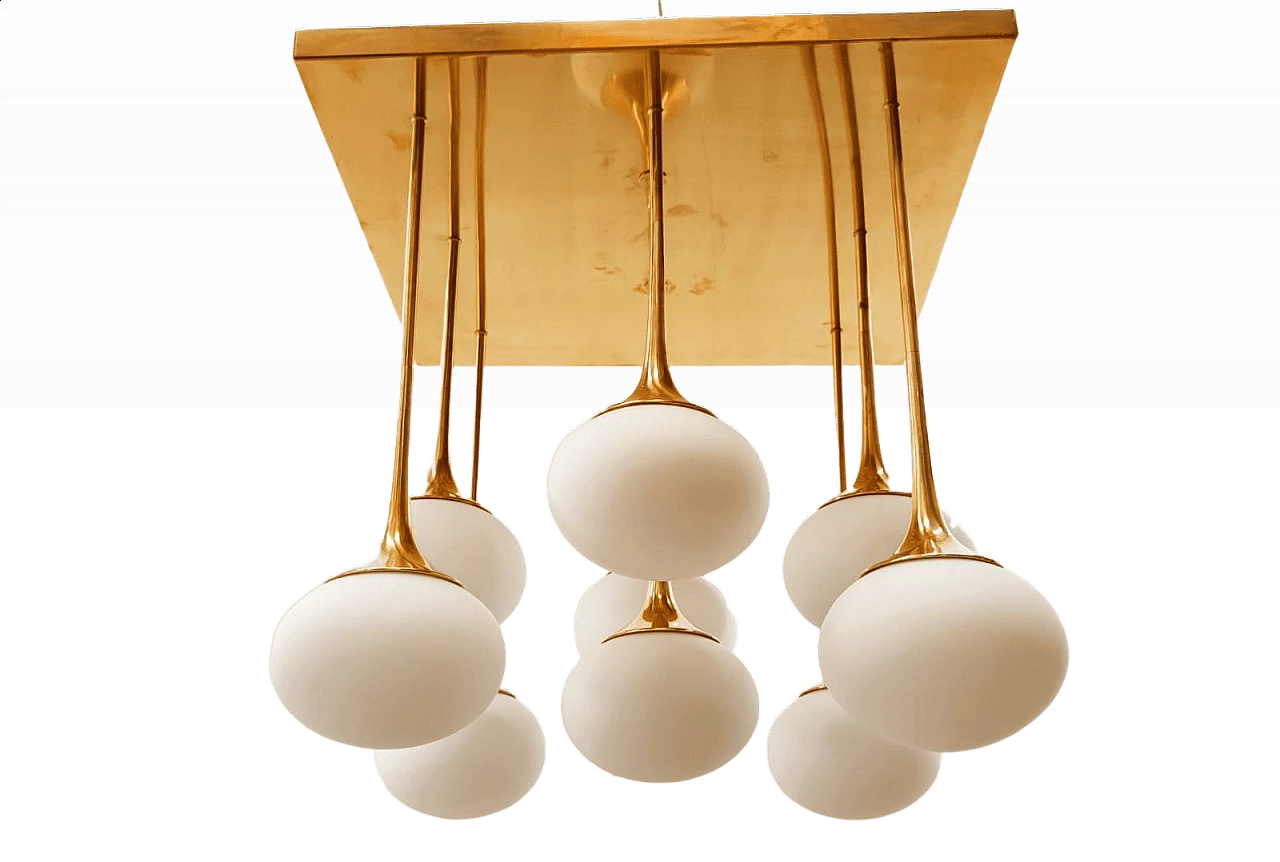 Ceiling light in brass with 9 oval glasses, 1970s 15