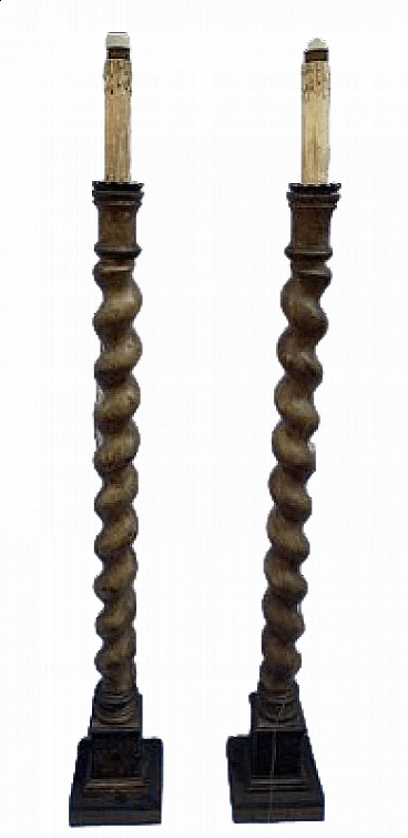 Pair of twisted candelabra floor lamps, 19th century