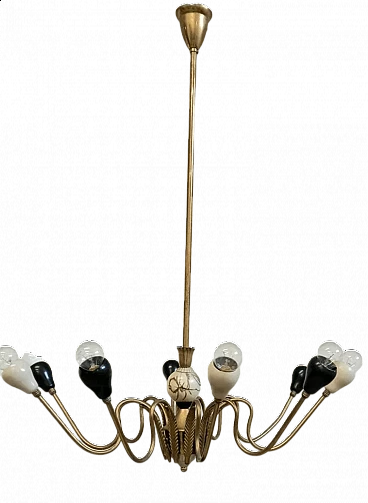 Chandelier in metal and brass, 1960s