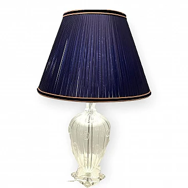 Table lamp in Murano glass with blue silk lampshade, 1970s