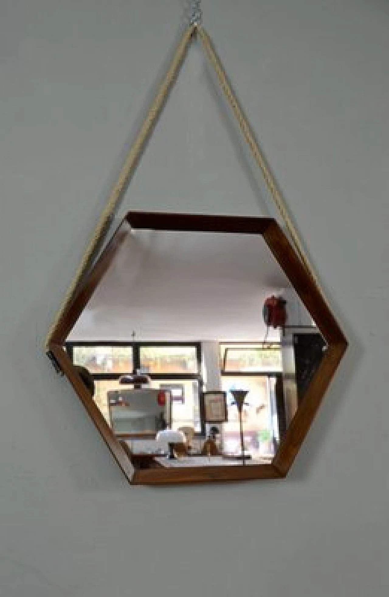 Specchio esagonale in teak, anni '60 1