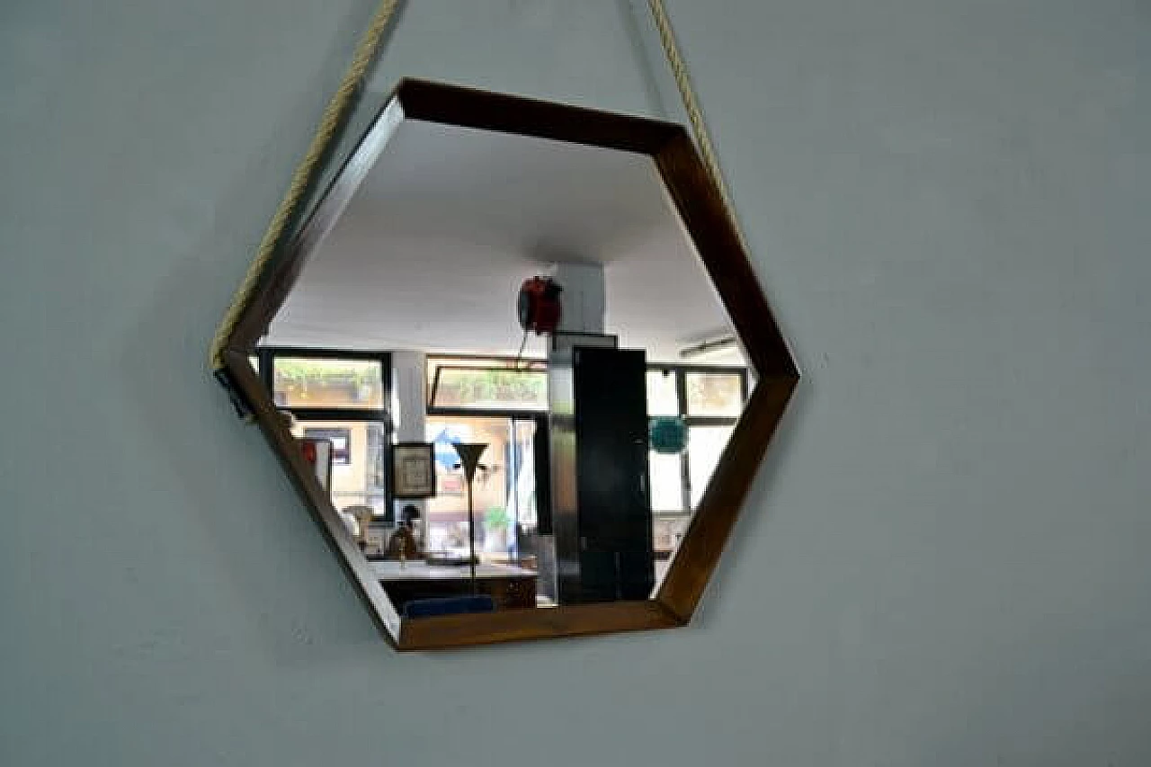 Specchio esagonale in teak, anni '60 2