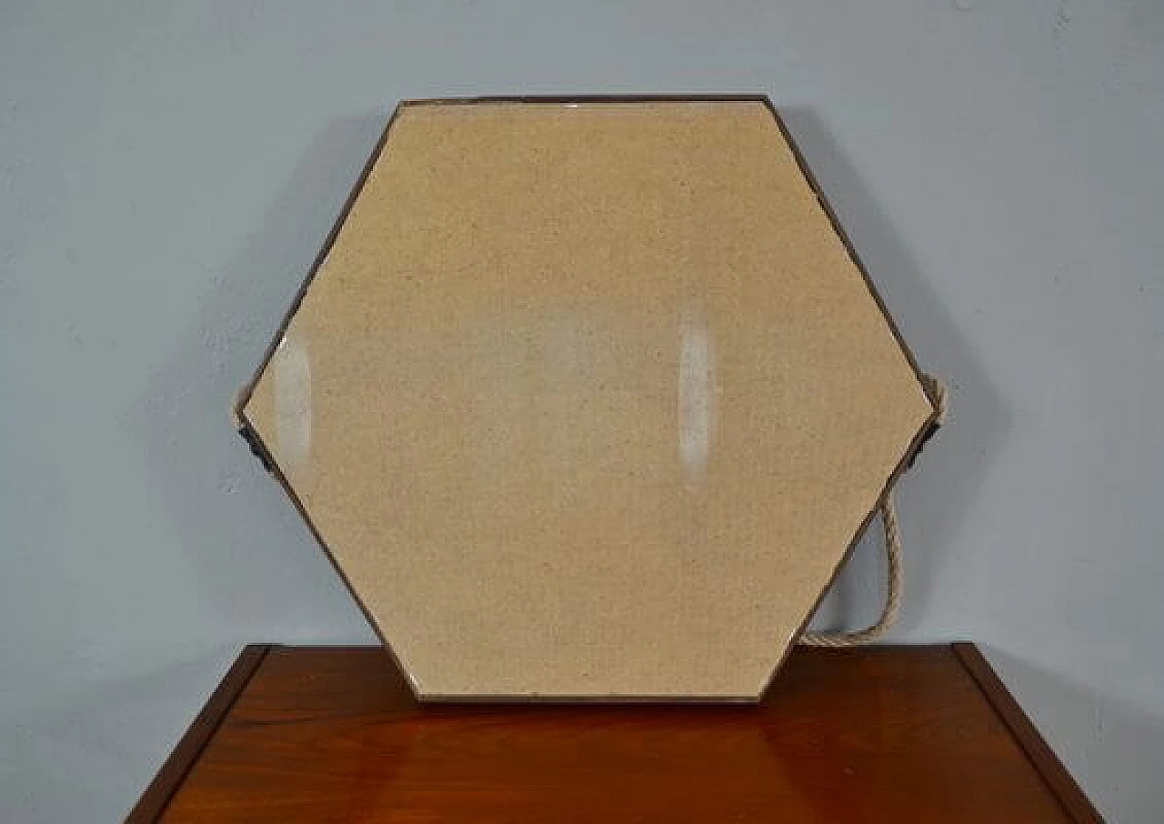 Hexagonal mirror in teak, 1960s 7