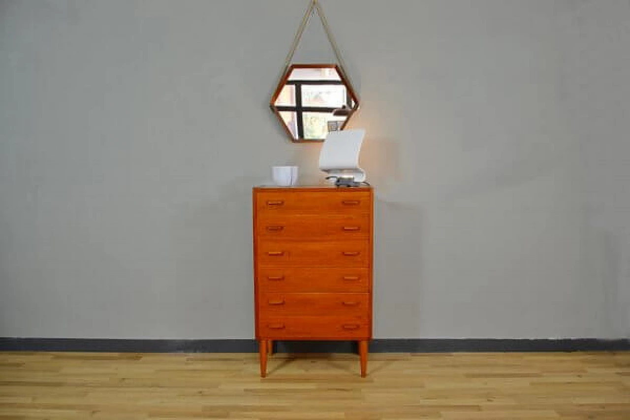 Hexagonal mirror in teak, 1960s 8