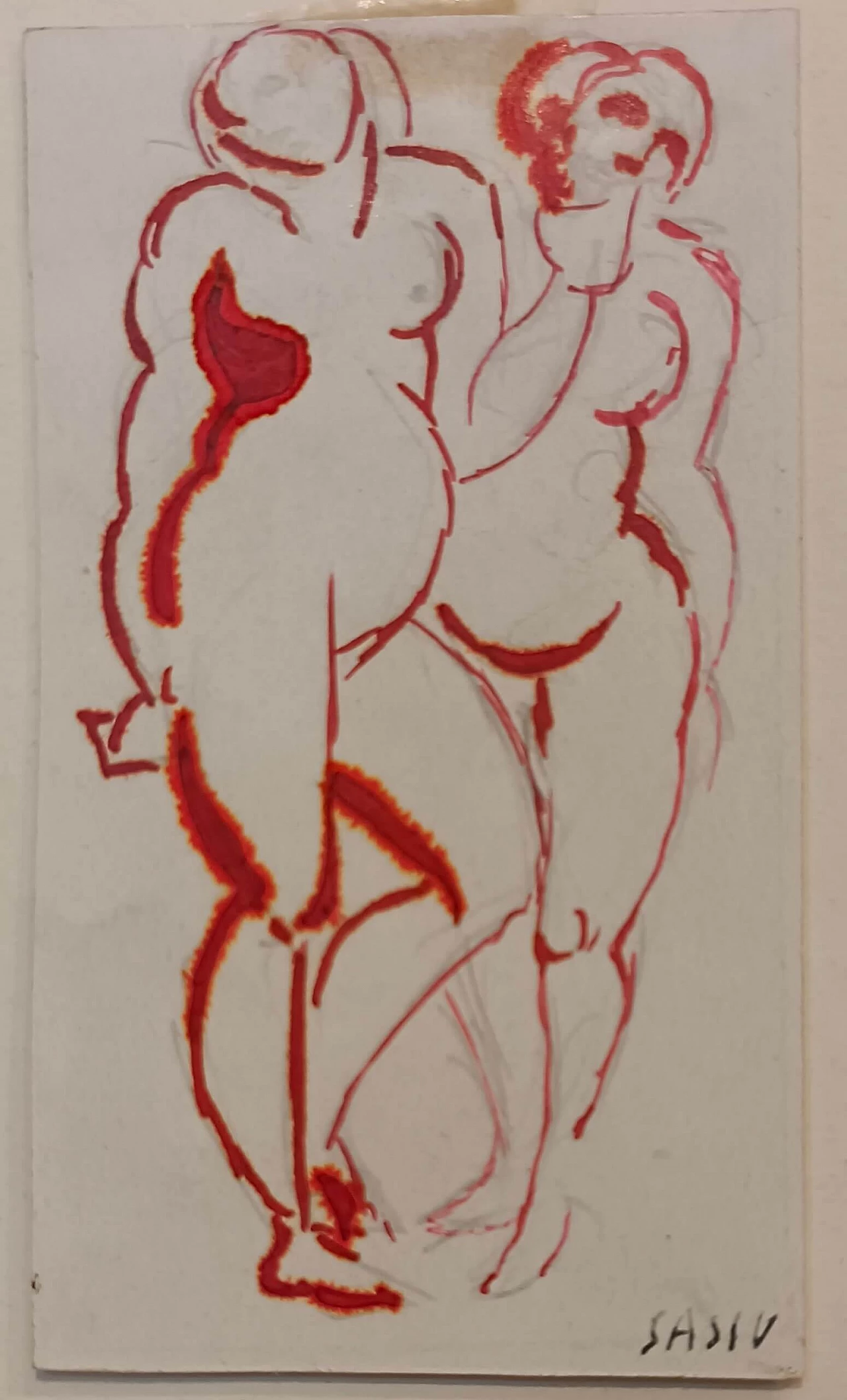 Due donne di Aligi Sassu, matita e pennarello su carta, anni '50 1