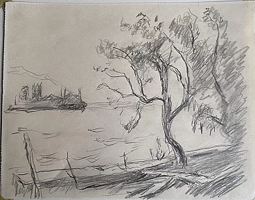 Lago d'Iseo di Arturo Tosi, matita su carta, anni '40