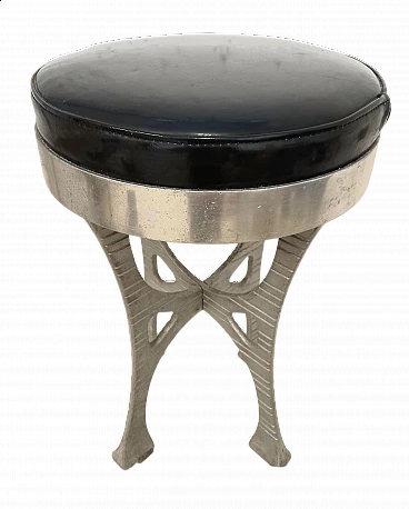 Decorative stool with seat in vinyl and cast aluminum, 1980s