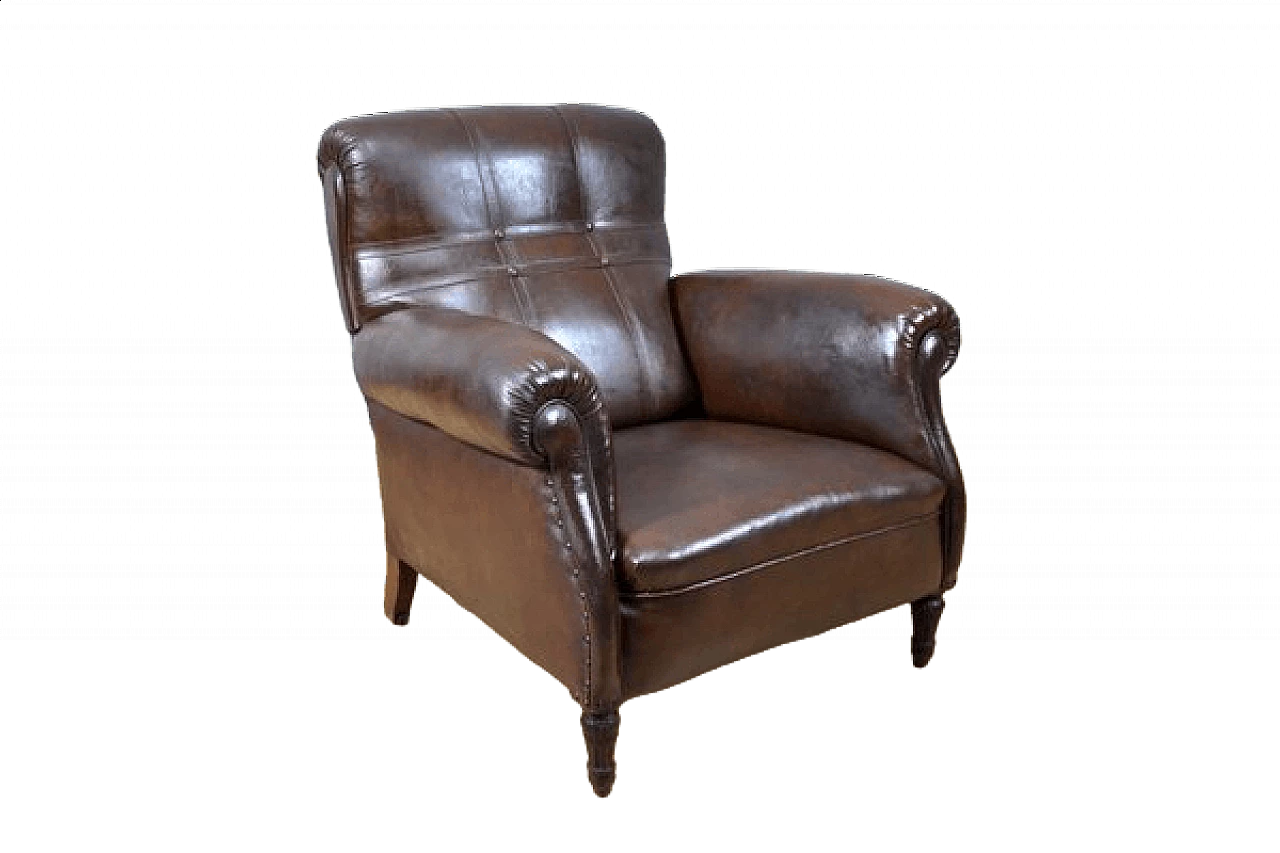 Poltrona in pelle marrone di Poltrona Frau, anni '40 11