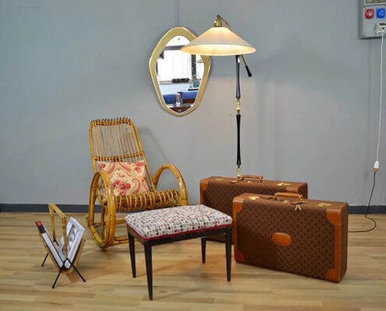 Upholstered and covered stool, 1950s 7